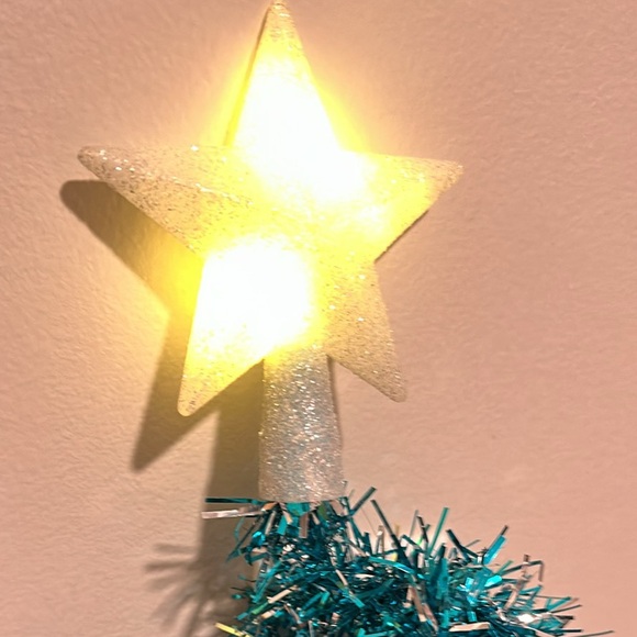 20” Festive Teal metallic Mini Christmas Tree with Star Topper and skirt - Picture 2 of 7
